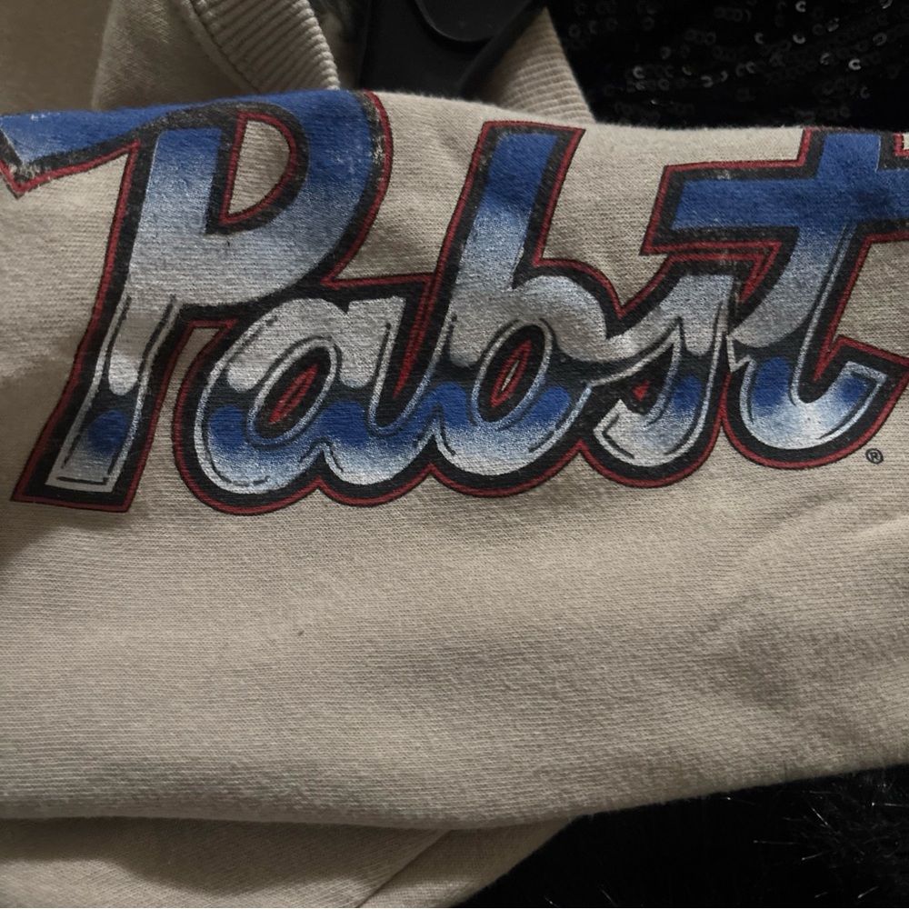 Pabst Blue Ribbon Men's Beige Graphic Sweatshirt NWOT - Picture 3 of 4